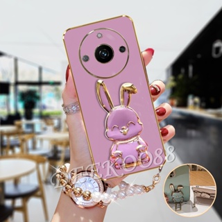 เคสโทรศัพท์มือถือนิ่ม ลายการ์ตูนกระต่ายน่ารัก 3D พร้อมขาตั้ง และสร้อยข้อมือ สําหรับ Realme 11 Pro+ Plus C53 NFC GT NEO5 SE 4G 5G Realme11 11Pro Realme11Pro+