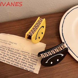 IVANES กิ๊บติดผม อะคริลิค รูปหน้ายิ้มน่ารัก สีดํา สีเหลือง สีพื้น เครื่องประดับผม