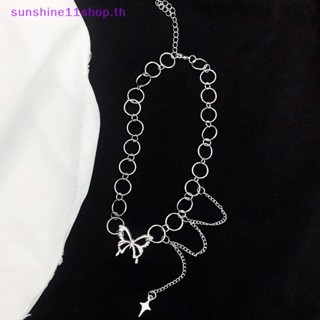 Sunshop สร้อยคอโช้กเกอร์ จี้ผีเสื้อ เรขาคณิต สีเงิน สไตล์พังก์ สําหรับผู้หญิง ของขวัญ ปาร์ตี้ TH