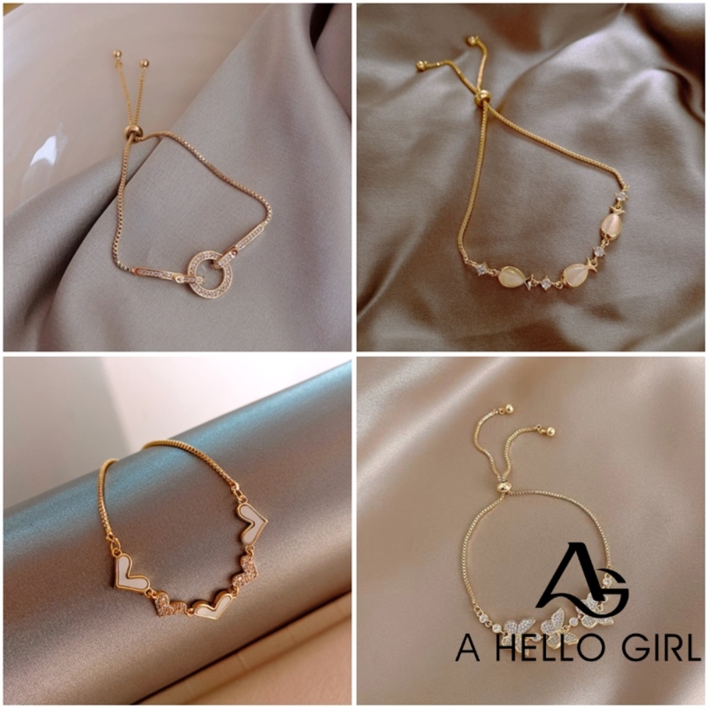 A HELLO GIRL สร้อยข้อมือ ปรับได้ เรียบง่าย พับเก็บได้ เจาะน้ํา กรงเล็บ สําหรับผู้หญิง สุภาพสตรี ที่มีเสน่ห์