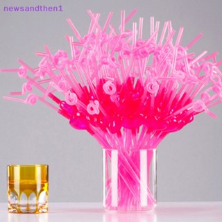 Newsandthen1 หลอดดูดน้ําพลาสติก แบบยืดหยุ่น ลายหัวใจ สีชมพู สําหรับงานปาร์ตี้