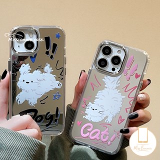 เคสกระจกแต่งหน้า อะคริลิค กันกระแทก ลายการ์ตูนสุนัข แมว Doodle สําหรับ IPhone 11 14 12 13 Pro Max 13 14 12 Pro Max 14 Pro 12pro 13 Pro