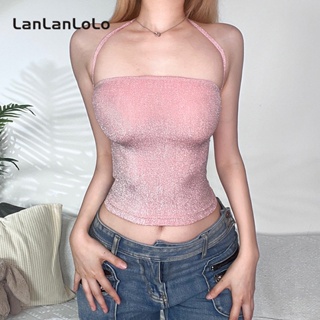 Lanlanlolo เสื้อกล้ามลําลอง เปิดหลัง เข้ารูป สีพื้น สําหรับผู้หญิง 2023