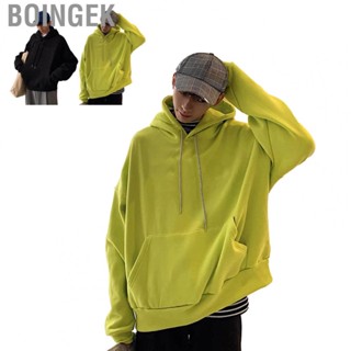 Boingek Men Long Sleeve Hoodie Fashionable Loose Casual Drawstring Hooded Sweatshirt Pullover Tops with Pocket