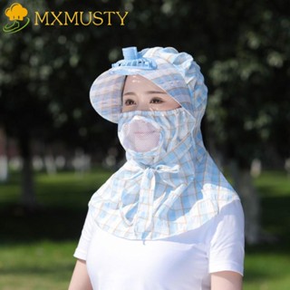 MXMUSTY หมวกกันแดด ป้องกันรังสียูวี ระบายอากาศได้ดี ป้องกันลม ลายสก๊อต แบบชาร์จไฟได้ สําหรับขับขี่ ตกปลา