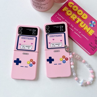 เคสโทรศัพท์มือถือแบบแข็ง กันกระแทก พร้อมสายโซ่คล้อง สีชมพู สําหรับ Samsung Galaxy Z Flip 4 5G Z Flip 3 Flip 5