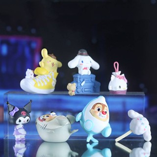 Hobby โมเดลฟิกเกอร์ Sanrio Kuromi Kitty Cinnamoroll Purin Chip and Dale ของเล่นสําหรับเด็ก 7 ชิ้น