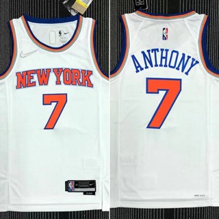 เสื้อกีฬาบาสเก็ตบอล ลาย NBA Jersey York Knicks สําหรับผู้ชาย #7 เสื้อกีฬาแขนสั้น ลายทีม Carmelo Anthony Retro City Edition Swingman สีขาว ครบรอบ 75 ปี ประดับเพชร สีเงิน 753726