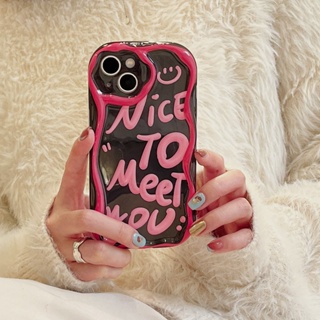 เคสโทรศัพท์มือถือ Tpu นิ่ม ขอบโค้ง พิมพ์ลายตัวอักษร NICE TO Meet YOU 3D กันกระแทก แวววาว สําหรับ IPhone 11 14 13 12 Pro Max XR 6s 6 7 8 Plus 7plus X XS Max SE 2 3 12 Mini