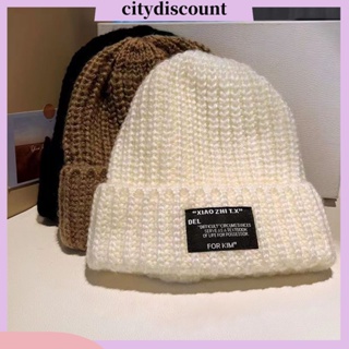 &lt;citydiscount&gt; หมวกบีนนี่ ผ้าถักนิตติ้ง แบบหนา ให้ความอบอุ่น ยืดหยุ่น สีพื้น เหมาะกับใส่ทํางาน แฟชั่นฤดูหนาว สําหรับผู้หญิง