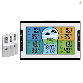 นาฬิกาดิจิทัล อเนกประสงค์ RF 4 ช่องทาง วัดอุณหภูมิ และความชื้น พร้อมสัญญาณเตือน พยากรณ์อากาศ ขนาดใหญ่