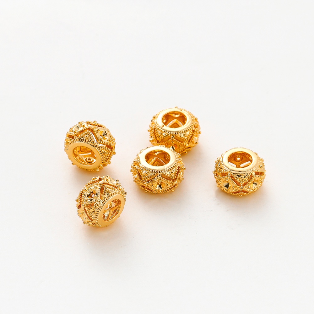 St. kunkka 5Pcs 10mm 18K จะไม่จางหายไปลูกปัดกลวงขนาดใหญ่ชุดลูกปัดดอกไม้สำหรับการผลิตเครื่องประดับ