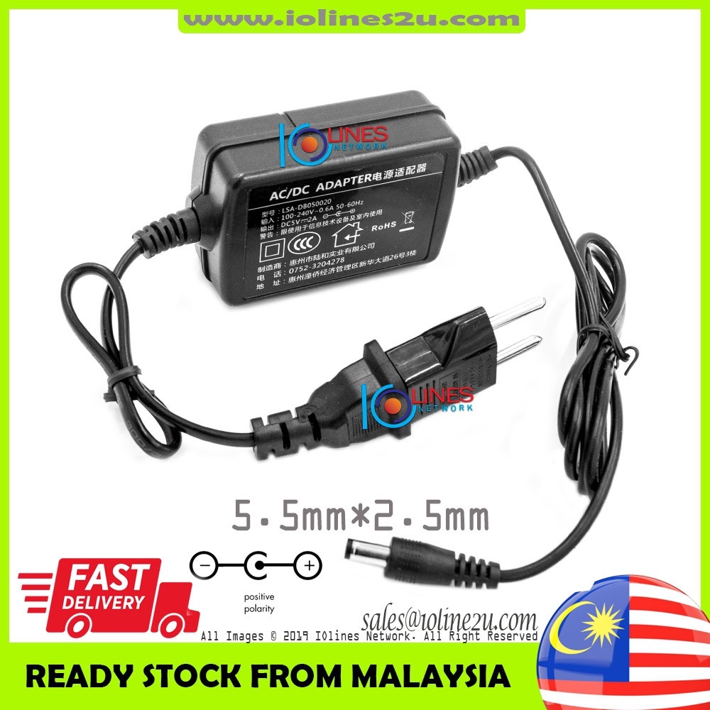 230V AC ถึง DC 5V 2A ปลั๊กอะแดปเตอร์ 5.5 มม.* 2.5 มม.สําหรับ Fiber Media converter เครือข่ายกล้องวงจ