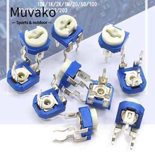 Muvako ตัวต้านทานปรับค่าได้ สีฟ้า และสีขาว 1/2/5/50/k 200R/M 101 201 501 203 503 104 204 504 105 10K RM-065-103 10 ชิ้น