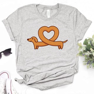 เสื้อยืด พิมพ์ลายการ์ตูน Dachshund ตลก สําหรับผู้หญิง