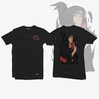 สีดำ เสื้ออนิเมะ Naruto Itachi of the Sharingan เสื้อยืดลำลองพิมพ์ลายเสื้อยืดผ้าฝ้าย ฤดูร้อน ใหม่