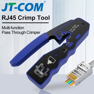 Jt-com RJ45 คีมย้ําหางปลา พร้อมใบมีดปอกสายเคเบิลอีเธอร์เน็ต แบบเปลี่ยน สําหรับ Crimping Cat8 7 6 5 Cat5e