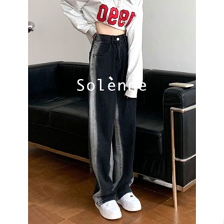 Solenne  กางเกงขายาว กางเกงยีสน์ผู้หญิง ทรงหลวม ๆ ตรง Retro Hip Hop Pants 2023 NEW Style สวย ทันสมัย Trendy Comfortable A27L09J 36Z230909