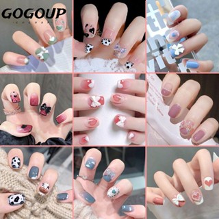 Gogoup เล็บปลอม ประดับโบว์ พลอยเทียม DIY 24 ชิ้น/กล่อง