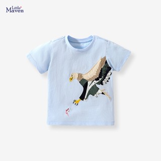 เสื้อยืดแขนสั้น คอกลม ผ้าฝ้าย ลายการ์ตูน Little maven แฟชั่นฤดูร้อน สไตล์ยุโรป อเมริกัน สําหรับเด็กผู้ชาย 2023