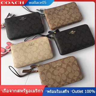 Double Corner Zip Wristlet F87591 คลัตช์สุภาพสตรีคลาสสิก COAC H สองชั้นตัดสองช่องซิป