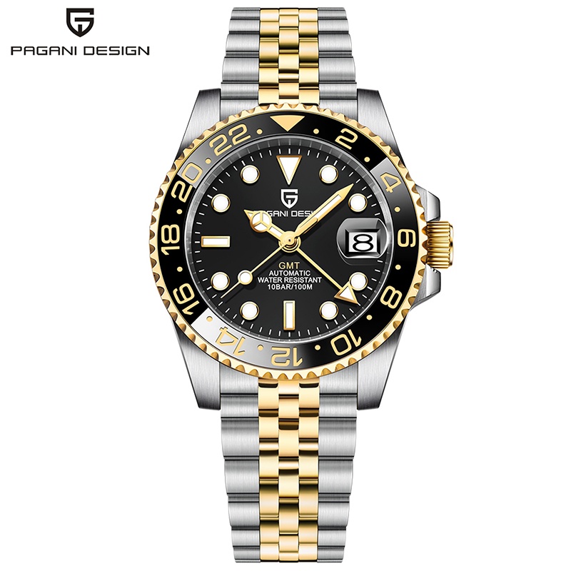 PAGANI DESIGN 40MM GMT ผู้ชาย นาฬิกาออโตเมติก Japan NH34 100M นาฬิกาข้อมือกันน้ํา นาฬิกาผู้ชาย Automatic Watch PD-1662
