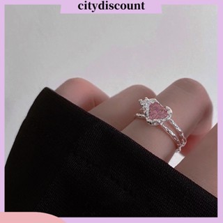 &lt;citydiscount&gt; แหวนแฟชั่น ประดับเพทาย สีชมพู ปรับได้ หรูหรา เครื่องประดับ สําหรับผู้หญิง