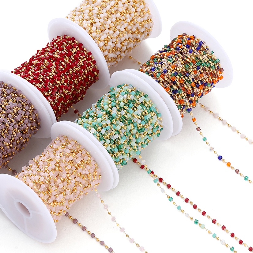 โซ่ลูกปัดทองแดง 1M หินธรรมชาติ คุณภาพสูง Non-Fading 18K สำหรับDIYสร้อยคอ สร้อยข้อมือ งานฝีมือ