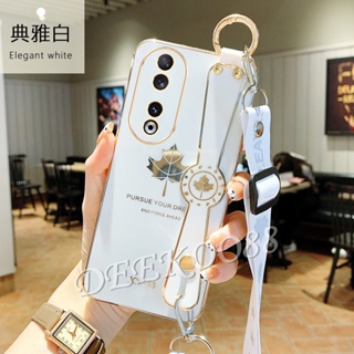 เคสมือถือ แบบนิ่ม ลายใบเมเปิ้ล พร้อมสายคล้อง สําหรับ Honor 90 Lite X9a X8a X7a Magic5 Pro 5G 4G 2023 Honor90 Honor90Lite