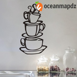 Oceanmapdz สติกเกอร์ติดผนัง ลายแก้วกาแฟ แกะสลัก กันน้ํา ถอดออกได้ สีดํา สําหรับร้านอาหาร