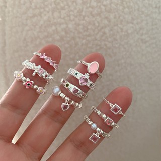 แหวนเพทาย ลายดอกไม้ สีชมพู สไตล์เกาหลี สําหรับผู้หญิง