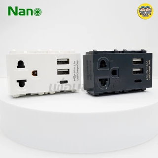 NN-P606U Nano เต้ารับกราวน์เดี่ยว USB 3.1A 5VDC Type A 2ช่อง + Type C 1ช่อง เต้ารับ ชาร์จ เต้ารับชาร์จ เต้ารับusb