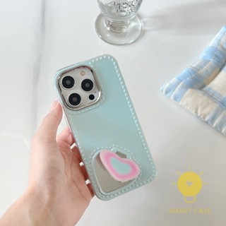 For เคสไอโฟน 14 Pro Max [Plating Mirror Heart Light Blue] เคส Phone Case For iPhone 14 Pro Max Plus 13 12 11 For เคสไอโฟน11 Ins Korean Style Retro Classic Couple Shockproof Protective TPU Cover Shell