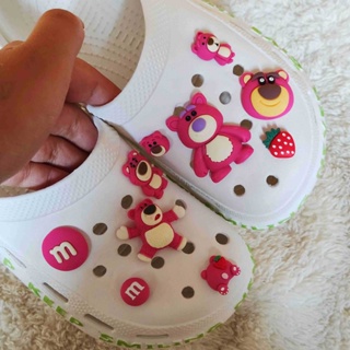 CROCS ชุดเครื่องประดับ รูปการ์ตูนอมยิ้ม ไข่ ดอกไม้ สตรอเบอร์รี่ หมี สําหรับตกแต่งรองเท้าเด็ก