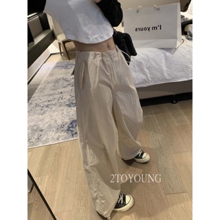 2TOYOUNG  กางเกงขายาว คาร์โก้ กางเกง เชือกอเมริกันคลาสิค Cargo pants 2023 NEW 072046 Trendy คุณภาพสูง Korean Style Beautiful A20M06R 36Z230909