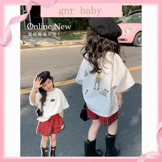 🍓GNR BABY🫐ชุดเสื้อยืดแขนสั้น กางเกงขาสั้น ลายสก๊อต สไตล์เกาหลี สําหรับเด็กผู้หญิง อายุ 3-12 ปี