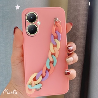 ใหม่ เคสโทรศัพท์มือถือ ซิลิโคนนิ่ม TPU พร้อมสายโซ่คล้อง สีรุ้ง สําหรับ VIVO Y27 Y36 4G 5G Y02t Y274G 2023