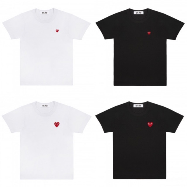 เสื้อยืดผ้าฝ้าย 100%เสื้อยืดแขนสั้นสีพื้นปักโลโก้หัวใจแดง Play COMME des GARCONSS-3XL