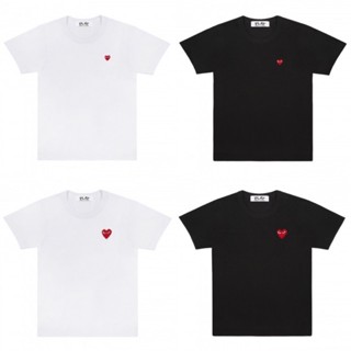 เสื้อยืดผ้าฝ้าย 100%เสื้อยืดแขนสั้นสีพื้นปักโลโก้หัวใจแดง Play COMME des GARCONSS-3XL