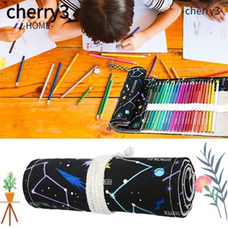 Cherry3 ผ้าม่าน ผ้าแคนวาส พิมพ์ลายดวงดาว 24 36 48 72 หลุม สําหรับเก็บแปรงแต่งหน้า ปากกา