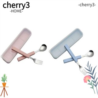 CHERRY3 ชุดเครื่องใช้บนโต๊ะอาหาร สเตนเลส สีชมพู สีเขียว สีฟ้า สําหรับเด็ก 2 ชุด