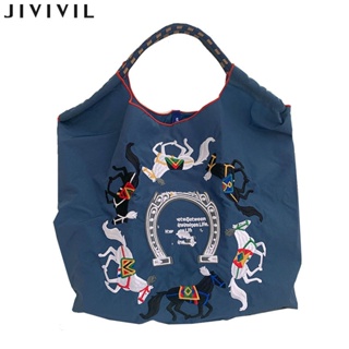 JIVIVIL กระเป๋าผ้าใบแบบพกพาสะดวกสบายต่อสิ่งแวดล้อมกระเป๋าสะพายข้าง