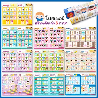 (Arnplern) : ชุดโปสเตอร์สร้างเด็กเก่ง 3 ภาษาอังกฤษ-จีน-ไทย (กล่องน้ำเงิน)