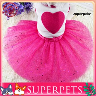 Superpets ชุดเดรสกระโปรง ผ้าตาข่าย ปักเลื่อม รูปหัวใจ สีแดงกุหลาบ สําหรับสัตว์เลี้ยง สุนัข แมว