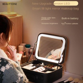 Topbeauty กระเป๋าเครื่องสําอาง แบบพกพา พร้อมช่องใส่แปรง และกระจก LED อเนกประสงค์