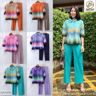 2MUAY รุ่น GPC92173/ CX90004 COLORFUL PRINTED TOP WITH PANT PLEAT SET เซ็ตพลีทคุณภาพ 4 สี FREESIZE