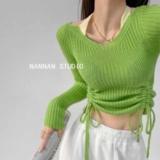 Zhang Xiaonan NANNAN เสื้อกั๊ก ผ้าถัก แต่งจับจีบ สองชั้น สําหรับผู้หญิง IY1Z