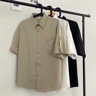 [6 สี] COD/M-3XL เสื้อเชิ้ตโปโล แขนสั้น 3/4 ลําลอง ทรงหลวม สไตล์เกาหลี แฟชั่น สําหรับผู้ชาย