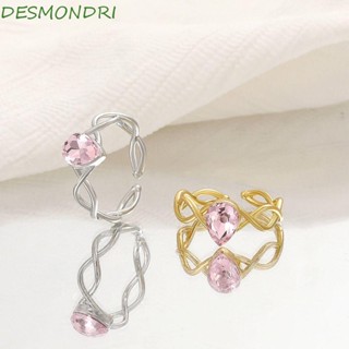 Desmondri แหวนคอสเพลย์ รูปมงกุฎเจ้าหญิงบาร์บี้ สีชมพู ประดับเพทาย เครื่องประดับทองแดง สไตล์วินเทจ