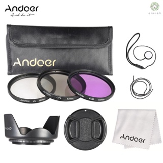 [XS] Andoer ชุดฟิลเตอร์ 52 มม. (UV+CPL+FLD) + กระเป๋าไนล่อน + ฝาปิดเลนส์ + ที่ใส่ฝาปิดเลนส์ + ฮู้ดเลนส์ + ผ้าทําความสะอาดเลนส์